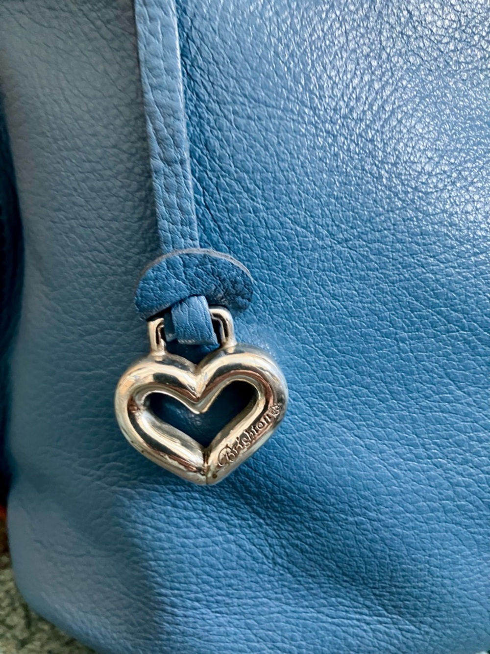 Brighton Blue Leather Shoulder Bag with Brown Trim - Picture 5 of 13